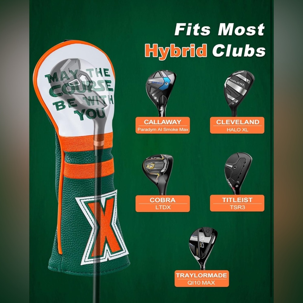 Golf Club Cover “May The Course Be With You” Premium Leather  Big Teeth New - Picture 3 of 9